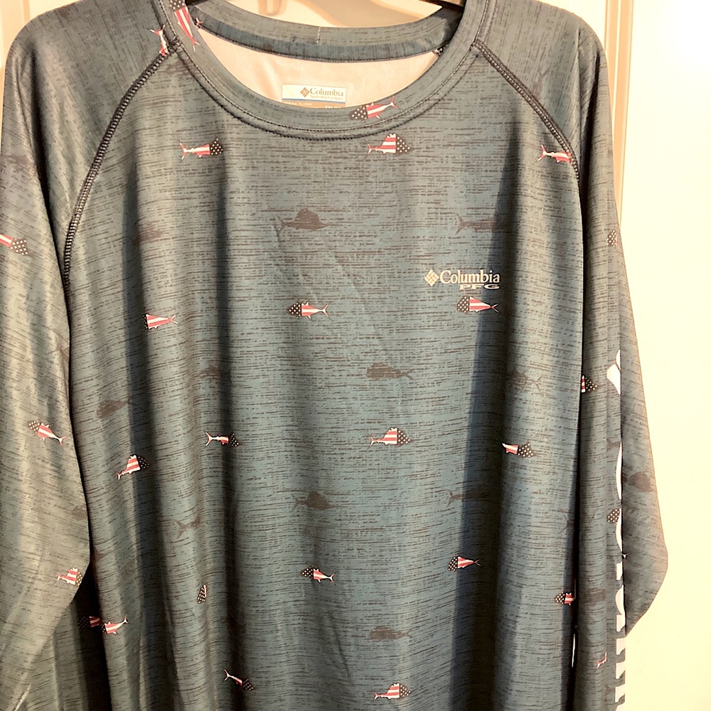 NWT COLUMBIA L/S SLATE BLUE FISHING SHIRT, SIZE XXL